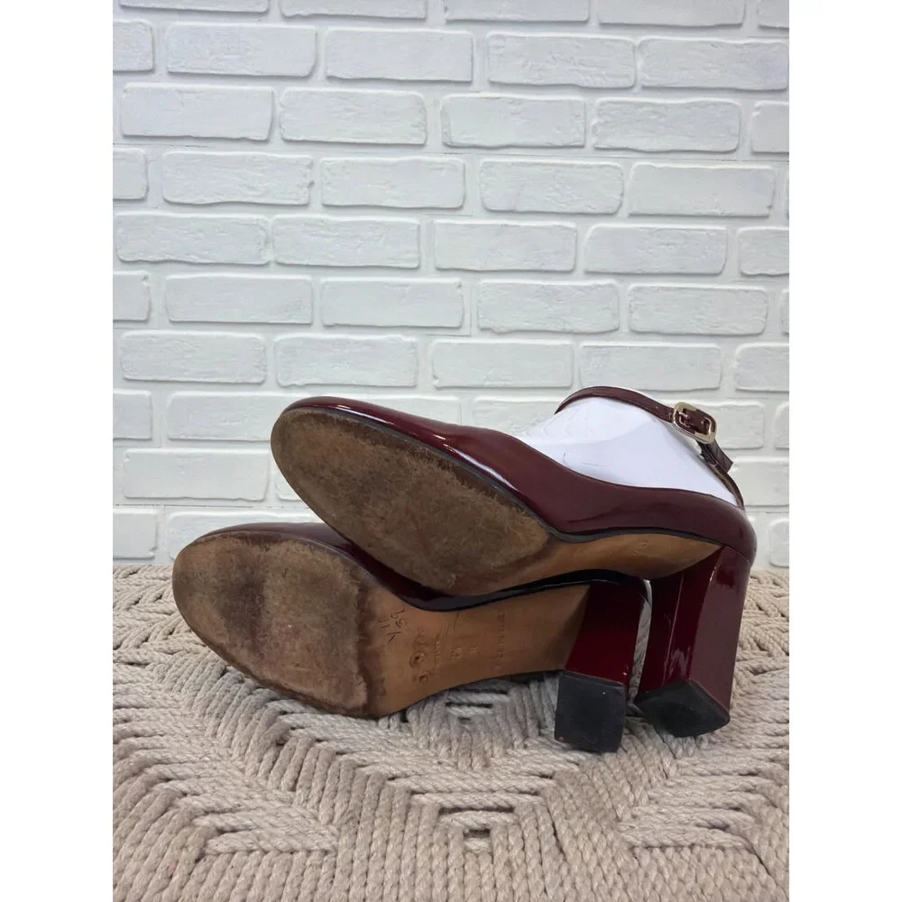 Kate Spade New York Mary Jane Block Heels Burgundy Patent Leather 7.5